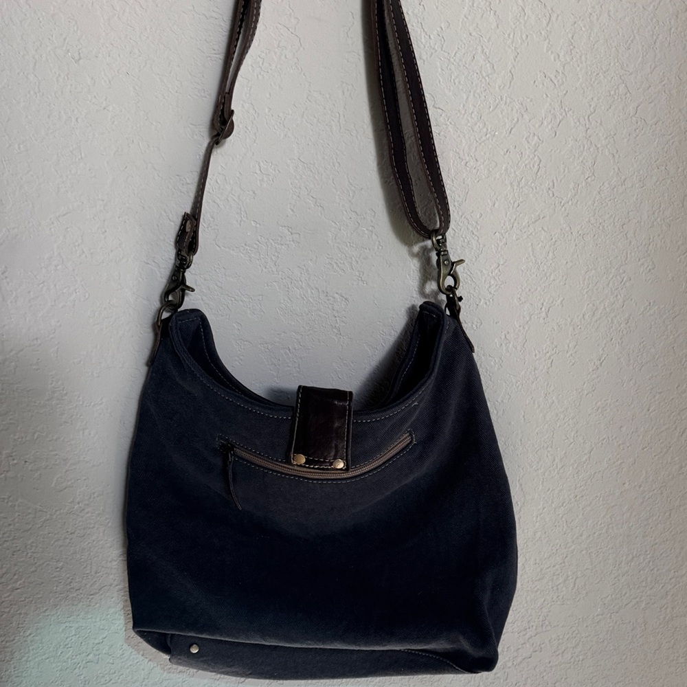 NWT Western Myra Bag Brown and Blue Patterned Shoulder Bag with Leather Cowhide - Picture 5 of 7